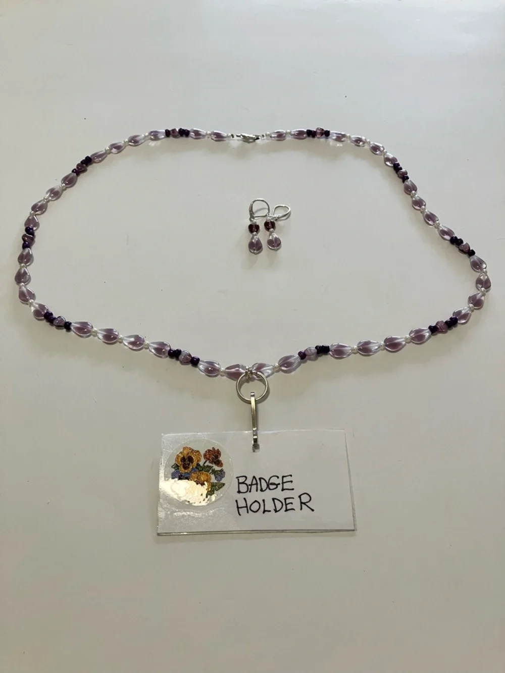 Dainty Purple Drops and Small Purple Heart Necklace and Earring Set